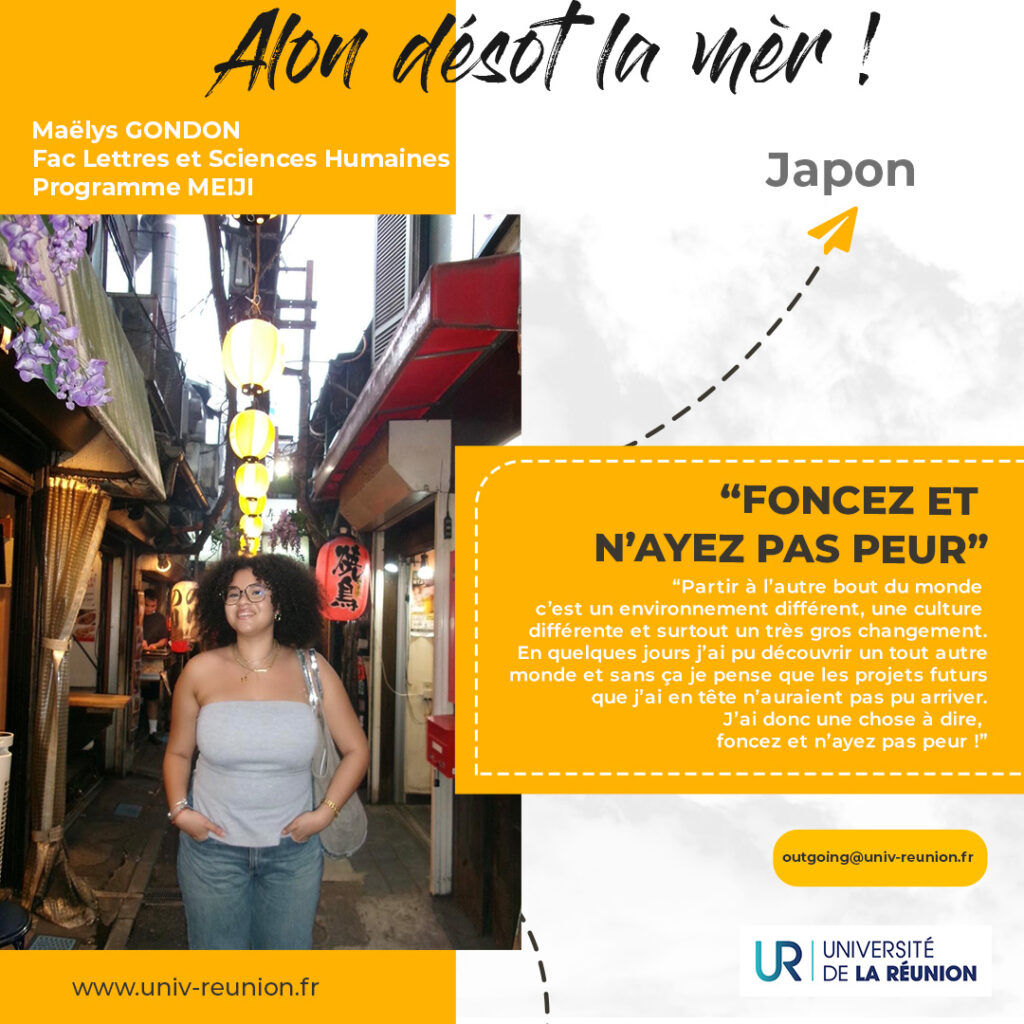 Photo de Maelys GONDON étudiant qui a fait une mobilité avec le programme MEIJI au Japon. il s'agit d'un témoignage.  